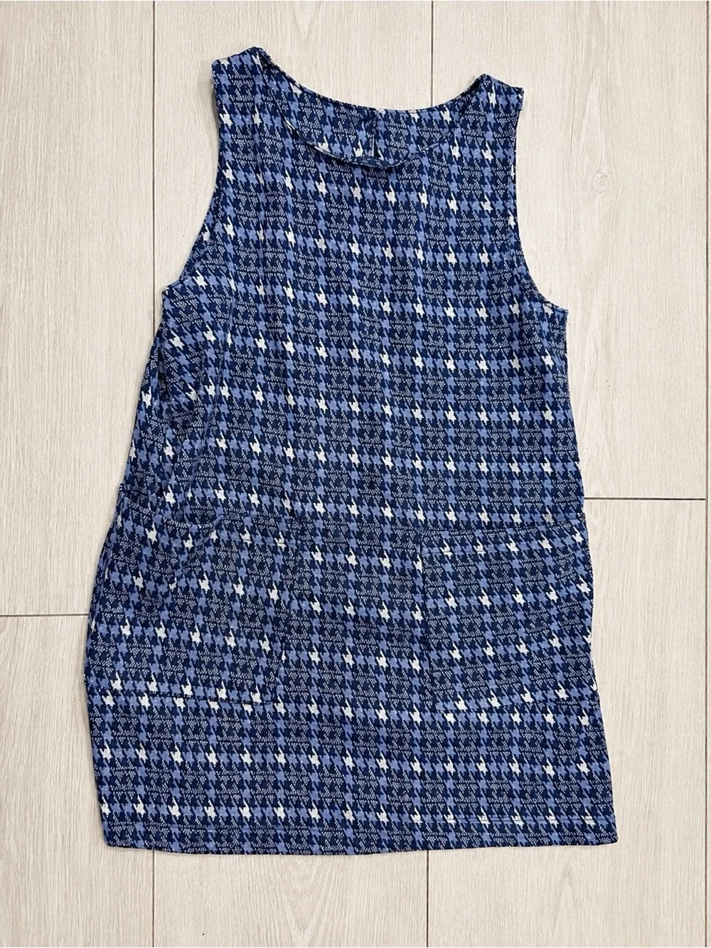Nicole Miller New York Girls Size 5 Blue Houndstooth Sleeveless Dress